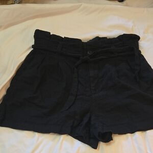 J. Crew Black High Waist Linen-Blend Shorts